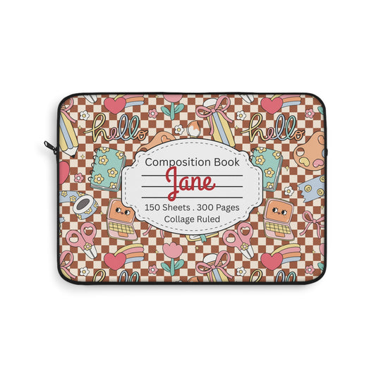 Personalized Brown Doodle Daydream Composition Book Inspired Laptop Sleeve, Educational Gift for Teachers, Classroom Organization, Back to School, Unique Teacher Accessory