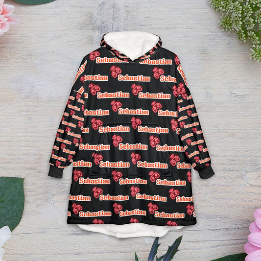 Personalized Christmas Hoodie Blanket - Cozy Holiday Hooded Blanket with 'Christmas' Script Pattern