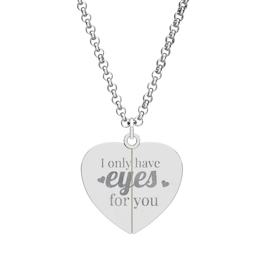 Hidden Message Heart Necklace — Engraved 'Look Into My Eyes' Secret Pendant