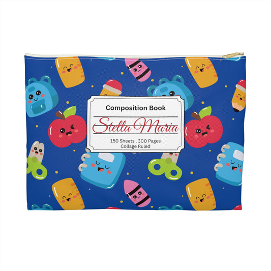 Personalized Blue Kawaii Composition Book Inspired Accessory Pouch, Kids School Supplies, Classroom Organizer, Teacher Gift, Fun Stationery Case, Back to School