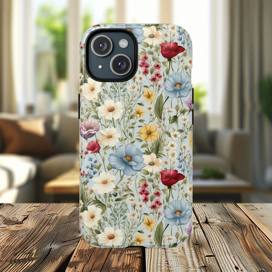 Meadow Whispers Tough iPhone Magnetic Case, Durable iPhone Protection, MagSafe Compatibility Phone Gift for Her, Spring Vibes, Modern Floral Design, Unique Gift Idea