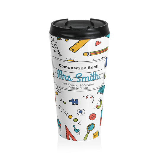 Customizable Classroom Couture Composition Book Inspired Travel Mug, Personalized Gift for Teachers, Back to School Drinkware, Christmas Present, Stylish Coffee Cup