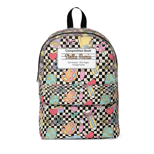 Personalized Black Doodle Daydream Composition Book Inspired Colorful Kids' Backpack, School Bag, Fun Pattern Backpack, Cute Child's Rucksack, Composition Backpack, Unique School Supplies