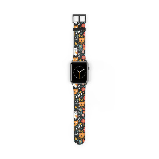 Whimsical Feline Garden Watch Band for Pet and Floral Lovers,