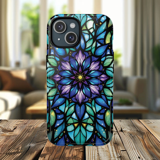 Vibrant Stained Glass Floral Phone Case, Tough Magnetic Cases, Colorful Floral Design, Durable Phone Accessory, Gift for Nature Lovers, Phone Protection