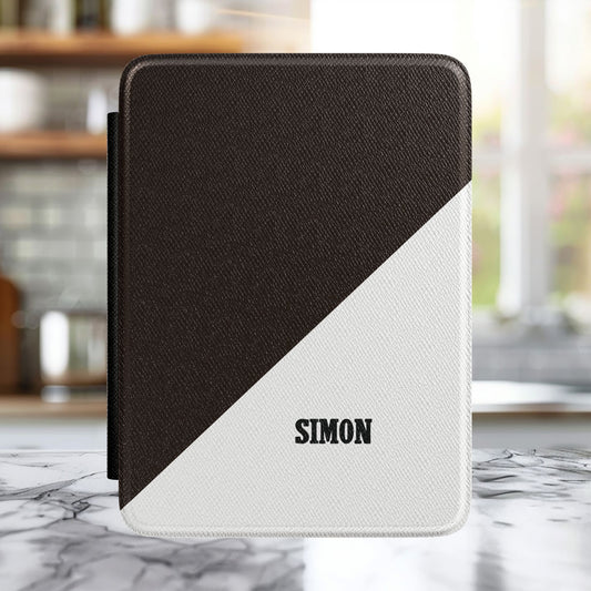 Minimal Monogram Kindle Case – Custom Initials E-Reader Cover (White & Red Accent)