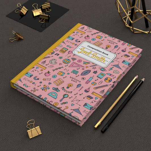 Custom Pink Chalkboard Chic Composition Book Inspired Ruled Hardcover Journal for Kids, Fun School Notebook, Customizable Composition Book, Back to School Gift, Learning Organizer