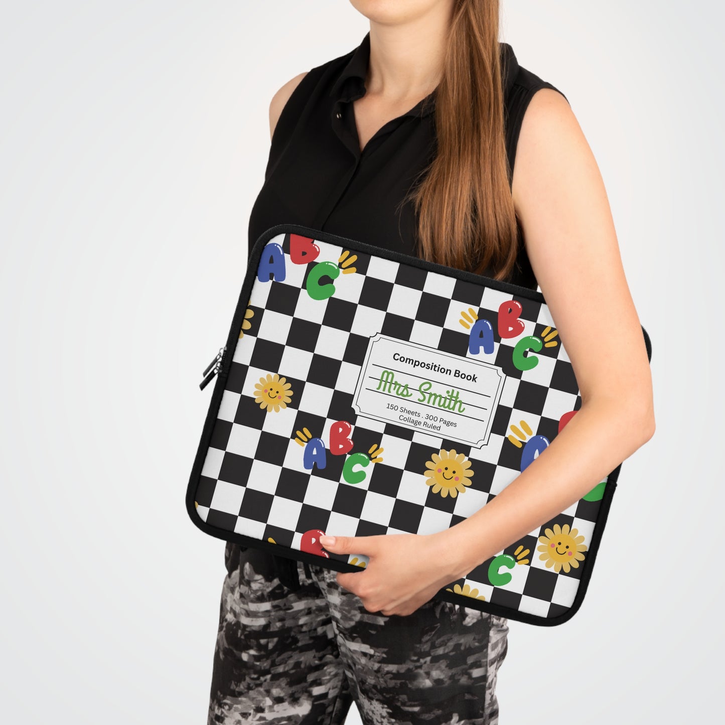 Personalized Schoolyard Chic Laptop Sleeve with Composition Book Inspired Design, Customizable Tech Case, School Supplies, Gift for Students, College Essentials, Back to School