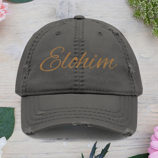 'ELOHIM, GENESIS 1:1' Distressed Dad Hat with Embroidered, Casual Cap for Fathers, Gifts for Dads, Religious Hat, Vintage Style