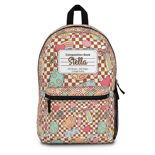 Personalized Brown Doodle Daydream Composition Book Inspired Backpack for Students, Fun School Bag, Back to School Essentials, Notebook Print Backpack, College Student Gift