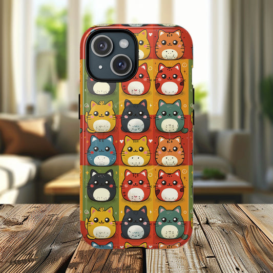 Cute Kawaii Cat iPhone Case, Tough Magnetic iPhone Case, Animal Lover Gift, Kawaii iPhone Cover, Fun Cat Design