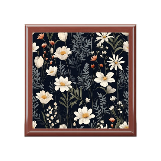 Floral Keepsake Jewelry Box — Dark Botanical Daisies