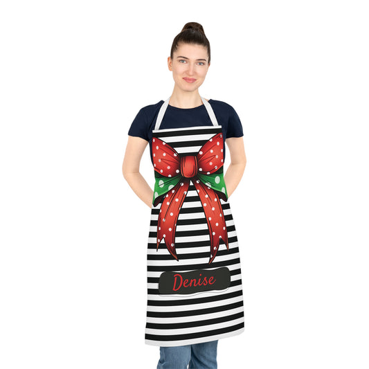 Personalized Striped Bow Red Polka Dot Chef Apron with Loop & Ties
