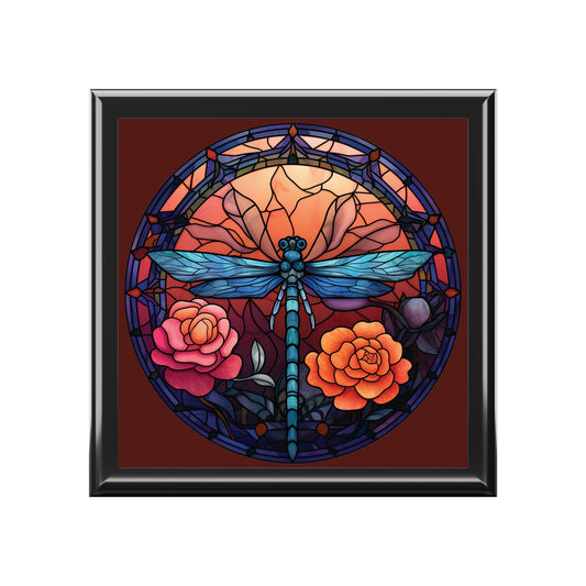 Dragonfly Stained Glass Jewelry Box — Floral Keepsake Gift