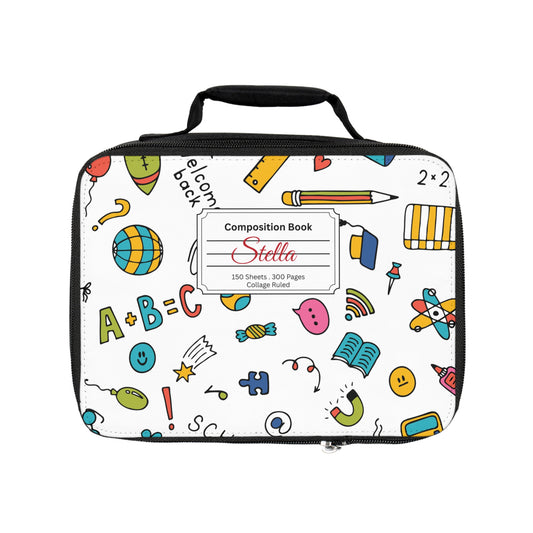 Personalized Classroom Couture Composition Book Inspired Colorful Kids Lunch Bag for School, Snack Bag, Lunch Tote, Lunchbox, Kids' Bag with Fun Back to School Design