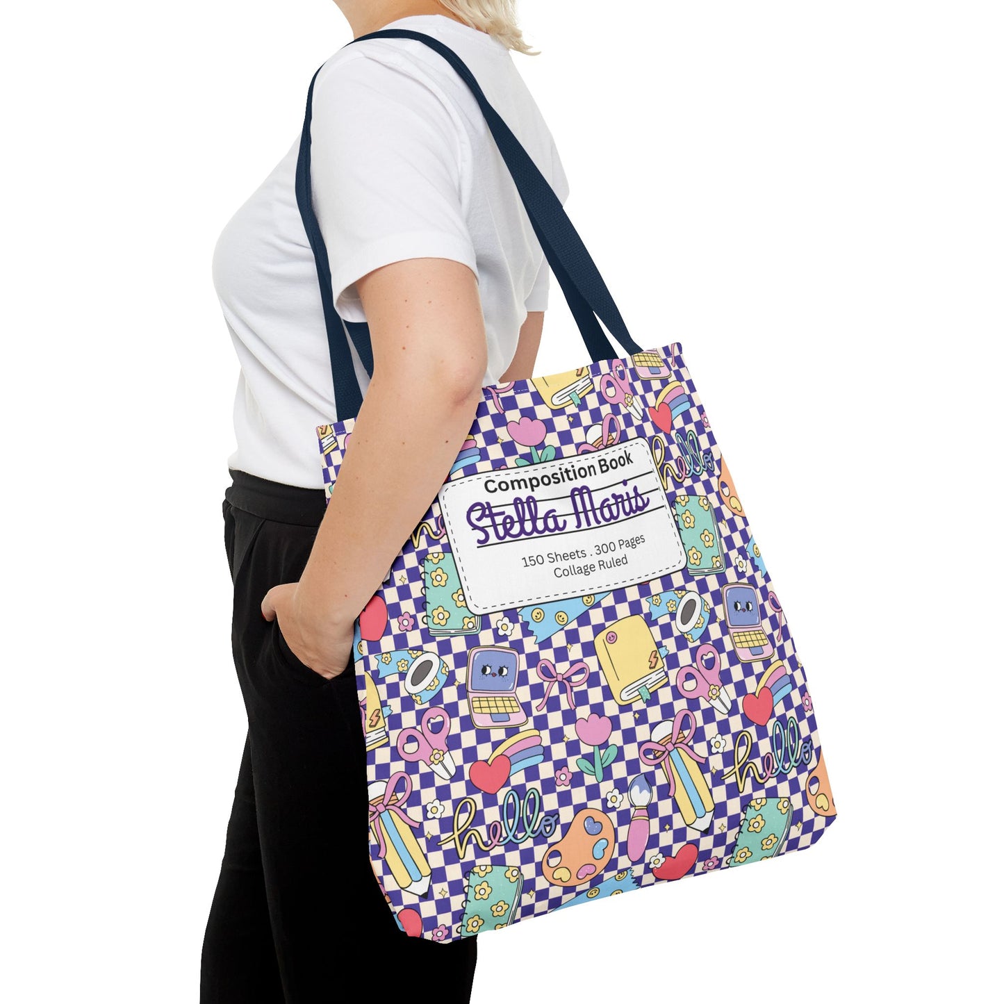 Personalized Purple Doodle Daydream Composition Book Inspired Tote Bag, Back to School Tote, Teacher Gift, Kids Bag, Custom Name Bag, Educational Accessories, Back to School Tote Bag.