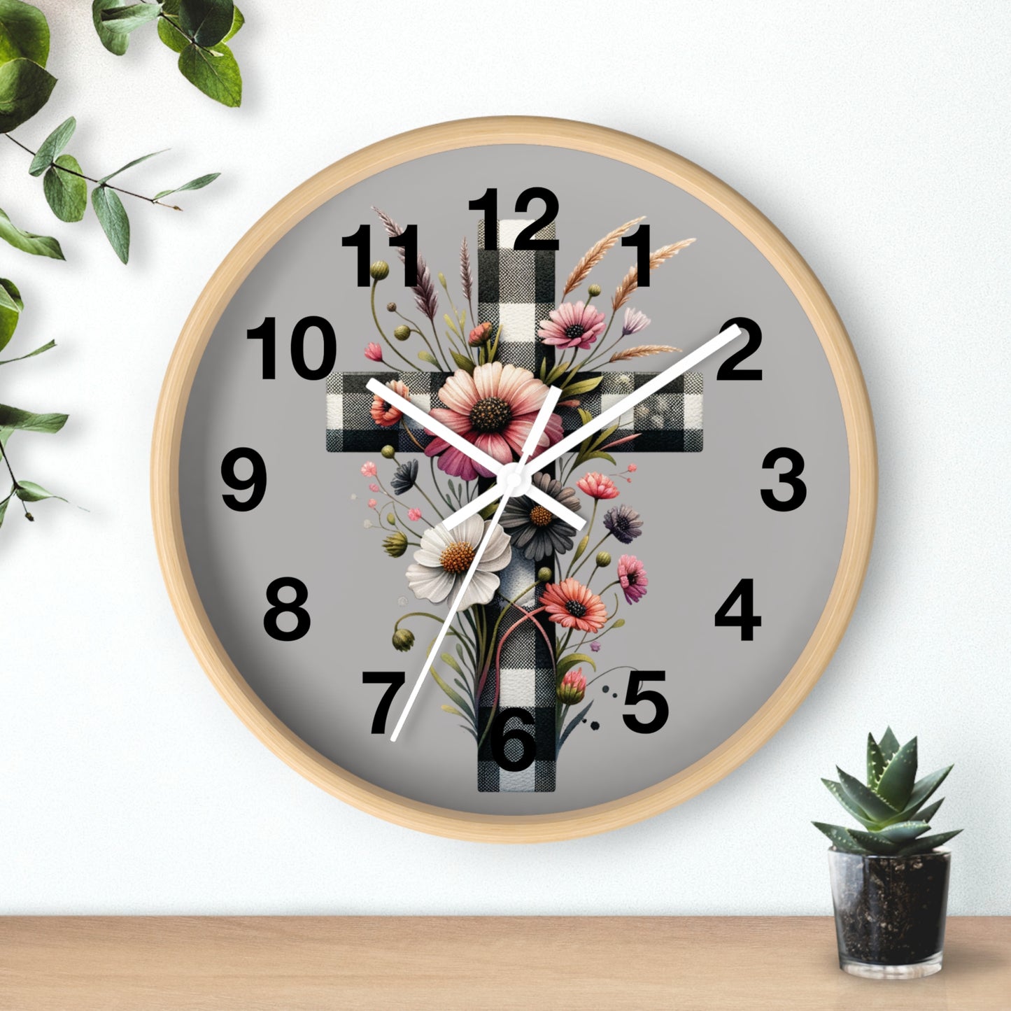 Floral Cross Wall Clock - Elegant Decor for Faith & Home