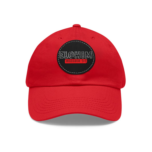 'ELOHIM, GENESIS 1:1- Stylish Dad Hat with Leather Patch | a Unisex Gift, Casual Wear, Summer Accessory, Unique Outdoor Cap, Adjustable Sun Hat, Christian Gift
