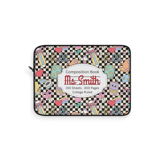 Personalized Black Doodle Daydream Composition Book Inspired Laptop Sleeve, Educational Gift for Teachers, Classroom Organization, Back to School, Unique Teacher Accessory