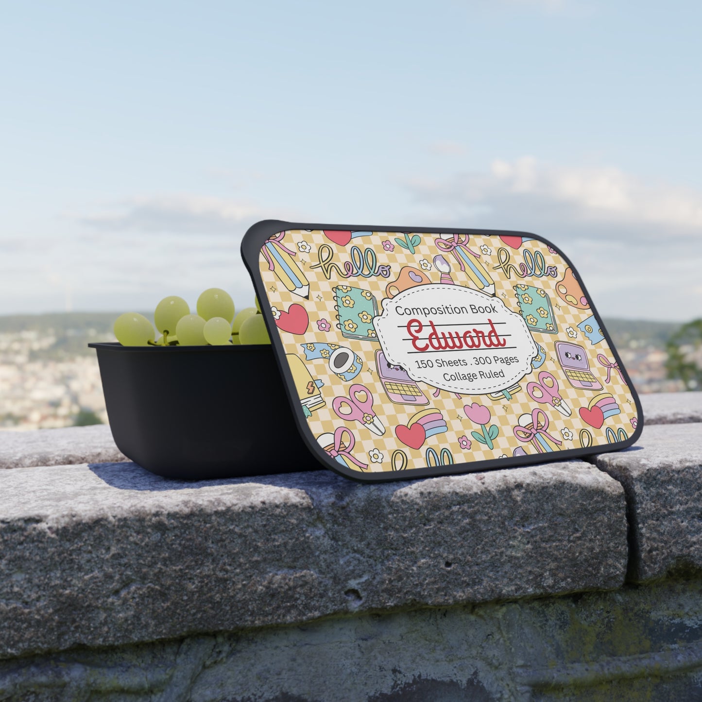 Personalized Doodle Daydream Composition Book Inspired Bento Box, Fun Lunch Container, School Lunch, Meal Prep, Kids' Utensils, Back to School, Child's Lunchbox