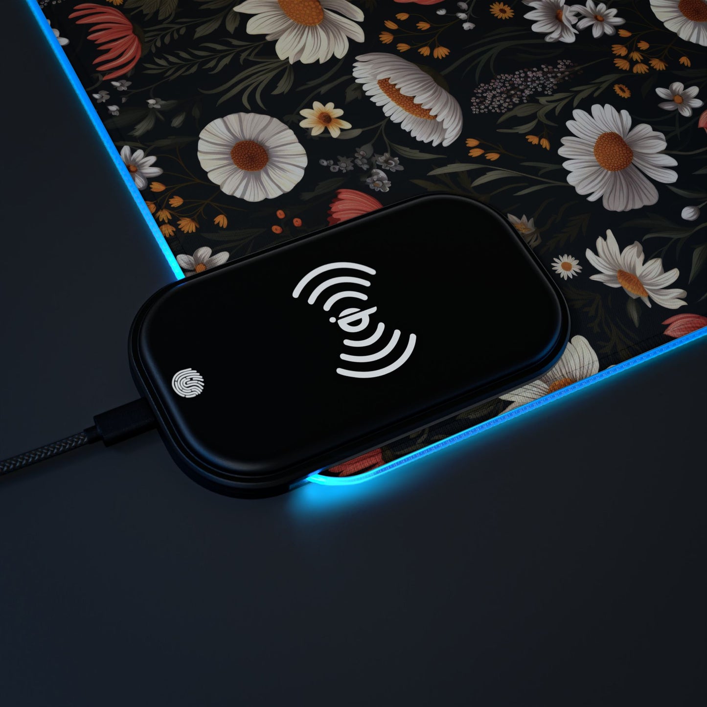 Blossom Elegance: Noir Garden LED Gaming Mouse Pad, Wireless Charging