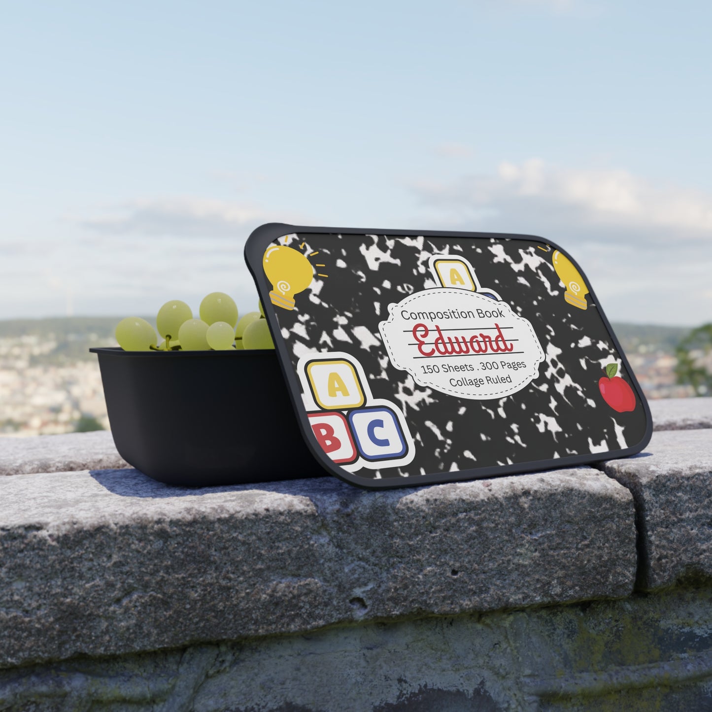 Personalized Black Composition Book Inspired Bento Box, Fun Lunch Container, School Lunch, Meal Prep, Kids' Utensils, Back to School, Child's Lunchbox