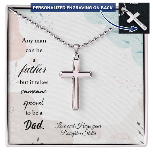 Personalized Engraved Stainless Steel Cross Necklace- A Gift for Father/Son.