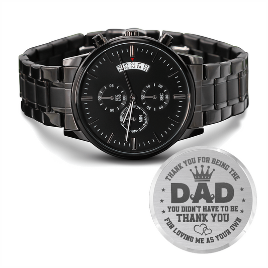 DAD Engraved Message Black Chronograph Watch- a Gift for Dad/Fathers