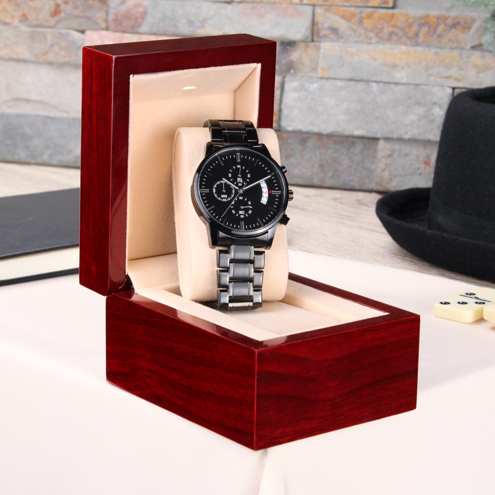 Engraved Message Black Chronograph Watch- A Gift for a Father/Son.