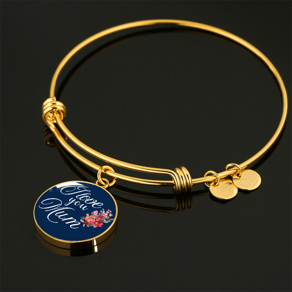 Personalized Circle''I Love You Mum'' Bangle with Engraving Option- a Gift for Daughter/Wife/Soulmate/Mothers.