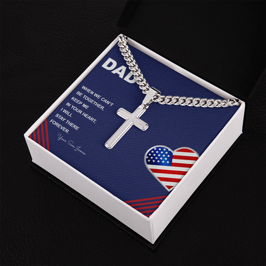 Personalized DAD Cuban Link Chain with Engraved Artisan Cross- A Gift for Father/Son