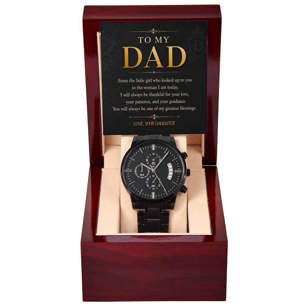 To My Dad Black Chronograph Watch a Gift for Fathers/Sons/Dads.