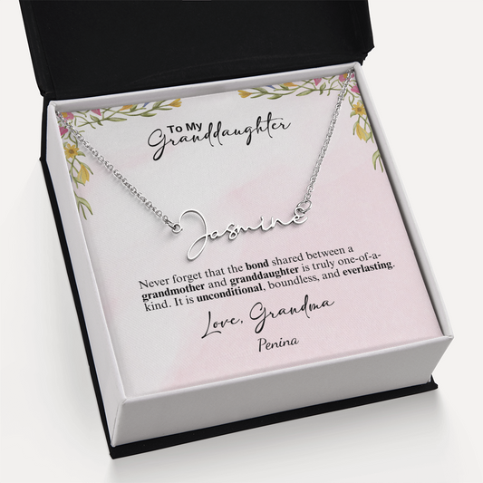 Custom Signature Style Name Necklace - a Gift from Grandmother to Granddaughter.