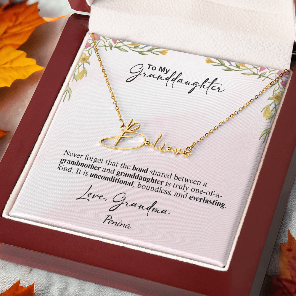 Custom Signature Style Name Necklace - a Gift from Grandmother to Granddaughter.