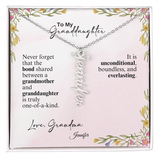 Personalized Vertical Name Necklace- A Beloved Gift for a Granddaughter from a Grandmother.