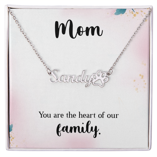 Personalized Paw Print Name Necklace- A Beloved Gift for Mom.