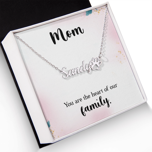 Personalized Paw Print Name Necklace- A Beloved Gift for Mom.