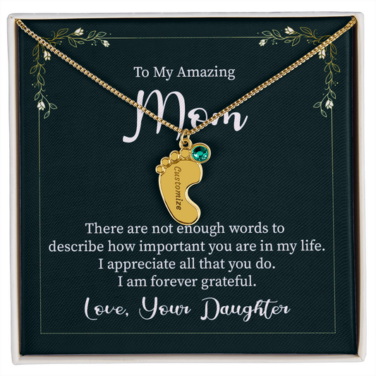 Custom Baby Feet Necklace with Birthstone Mom, a Perfect Gift for Mother's Day/Birthdays.