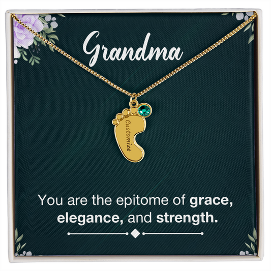 Personalized Baby Feet Necklace with Birthstone- a Gift for Grandma