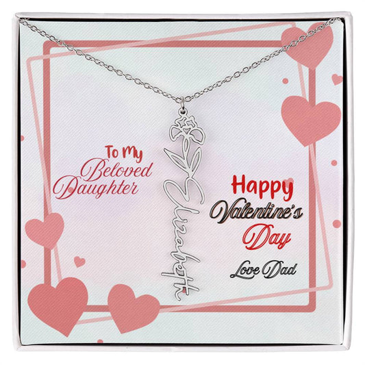 Happy Valentine's Day Custom Birth Flower Name Necklace- a Gift for your Daughter.