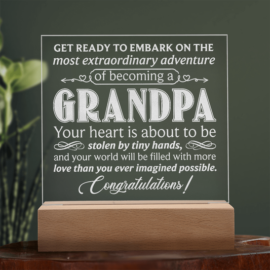 To Grandpa to Be Engraved Acrylic Square Plaque- a Gift for a Grandfather/Grandpa.