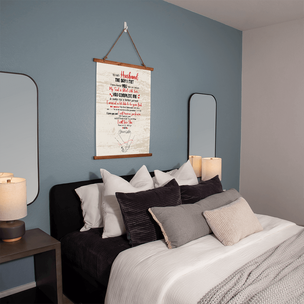 “The Day I Met You” Romantic Husband Wood Framed Wall Tapestry Gift Scroll- A Gift for a Husband.