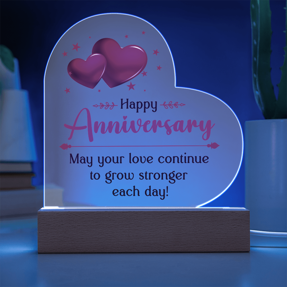 Happy Anniversary - Heart Acrylic LED Base Plaque and Sweetest Devotion Flower Bouquet- a Gift for Wife/Soulmate.