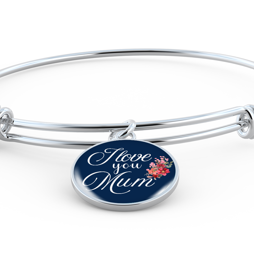 Personalized ''I Love You Mum'' Circle Engraving Bangle- a Gift for Wife/Mother.