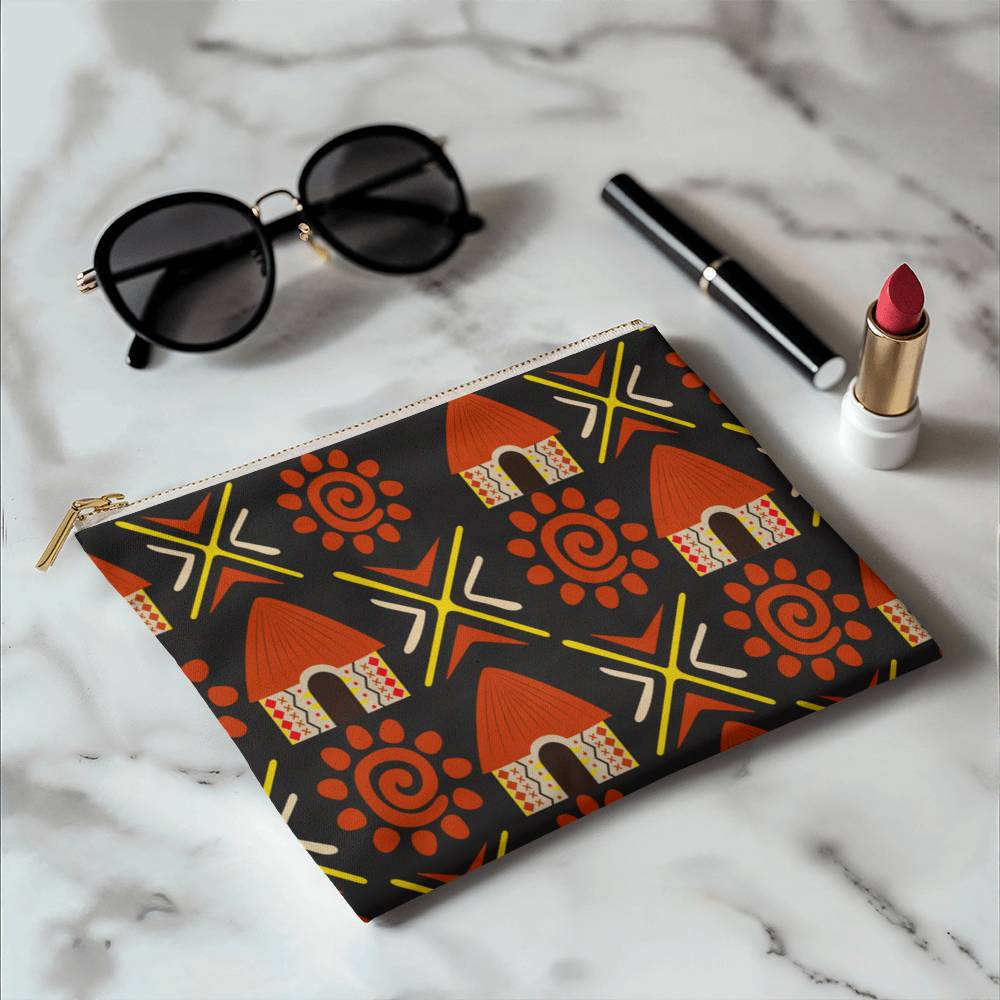 Small Tribal Huts Fabric Zipper Pouch a Gift for Wives/Mothers/Girlfriend/Sisters.