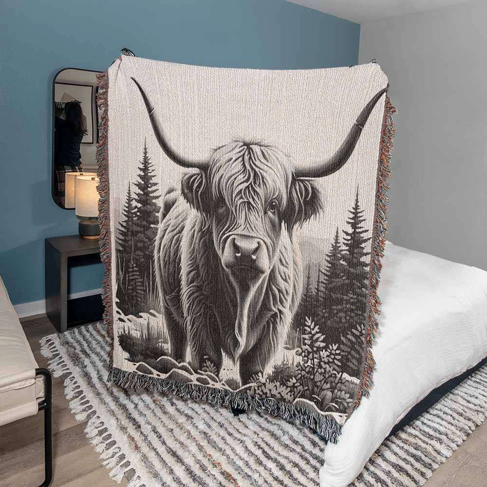 Highland Cow Heirloom Woven Blanket.