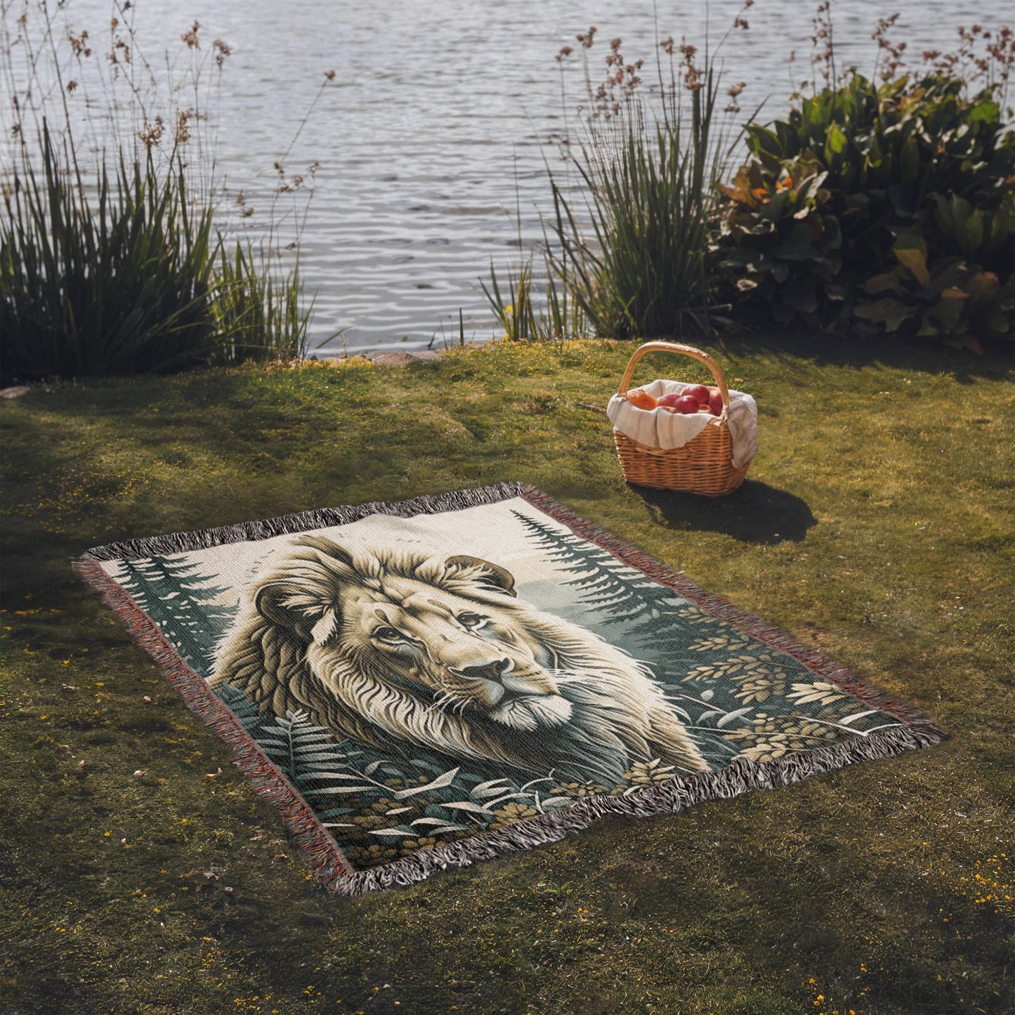 Lion Illustration Heirloom Woven Blanket- Gift for Mothers/Fathers/Sons/Daughters.