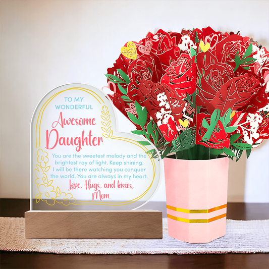 To My Awesome Daughter...Heart Acrylic LED Base Plaque and Sweetest Devotion Flower Bouquet- a Gift for a Daughter.