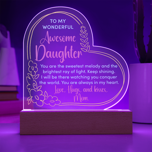 To My Awesome Daughter...Heart Acrylic LED Base Plaque and Sweetest Devotion Flower Bouquet- a Gift for a Daughter.