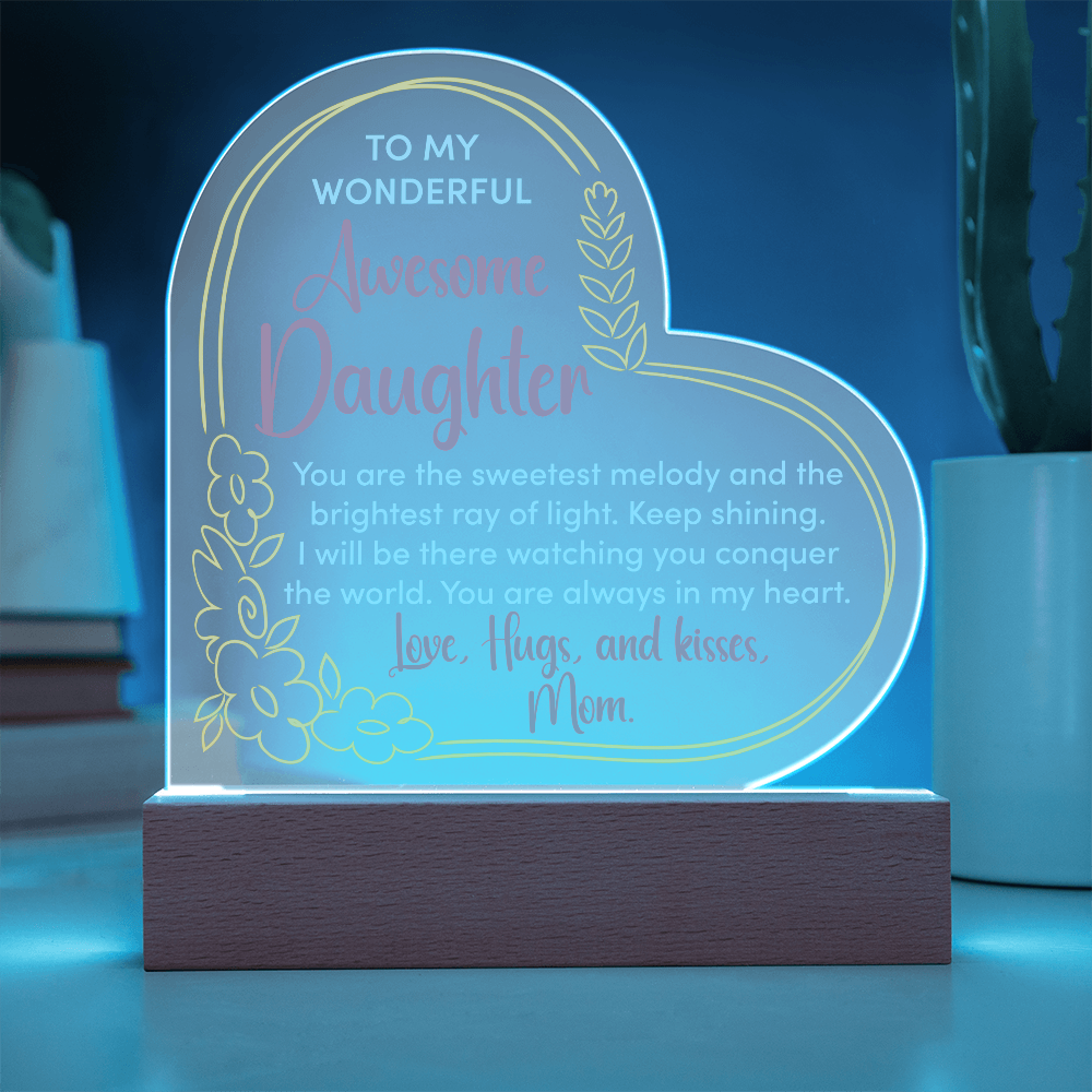 To My Awesome Daughter...Heart Acrylic LED Base Plaque and Sweetest Devotion Flower Bouquet- a Gift for a Daughter.